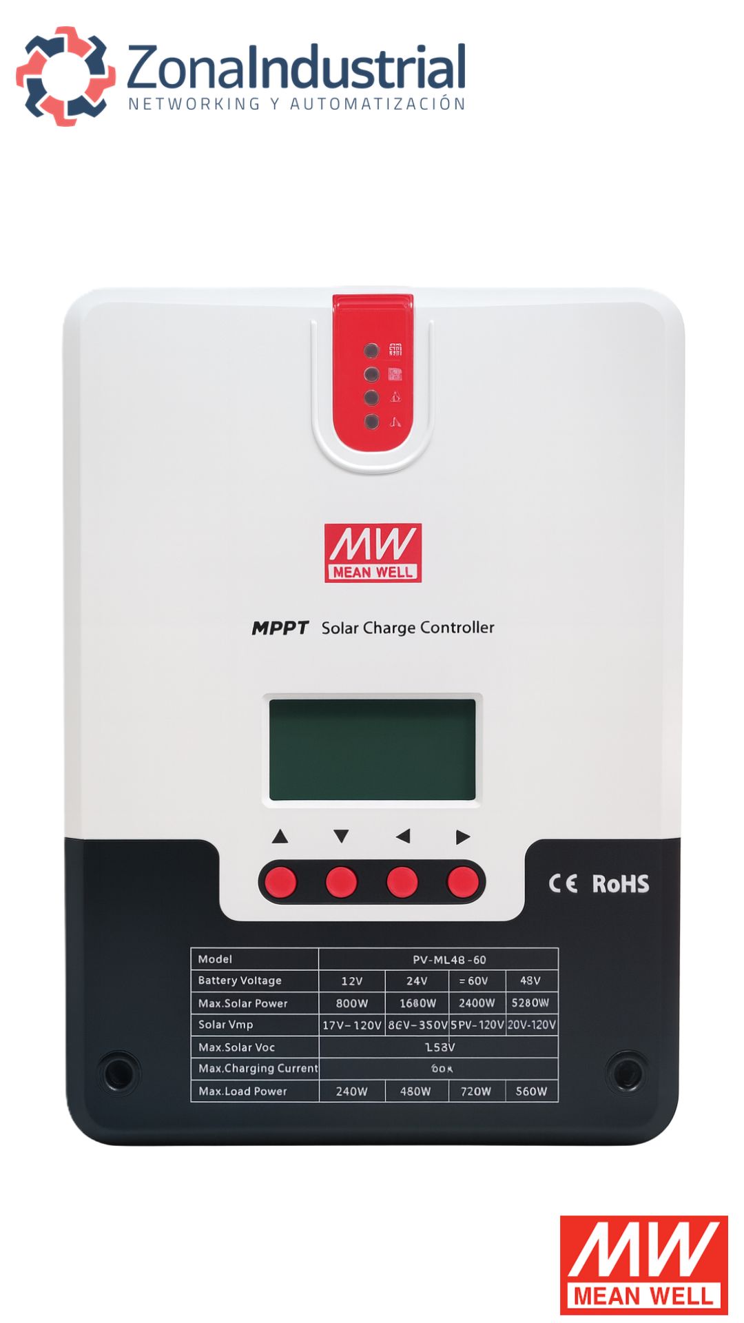 Controlador de carga solar MPPT 60A, voltajes 12,24,36,48V Serie PV-ML