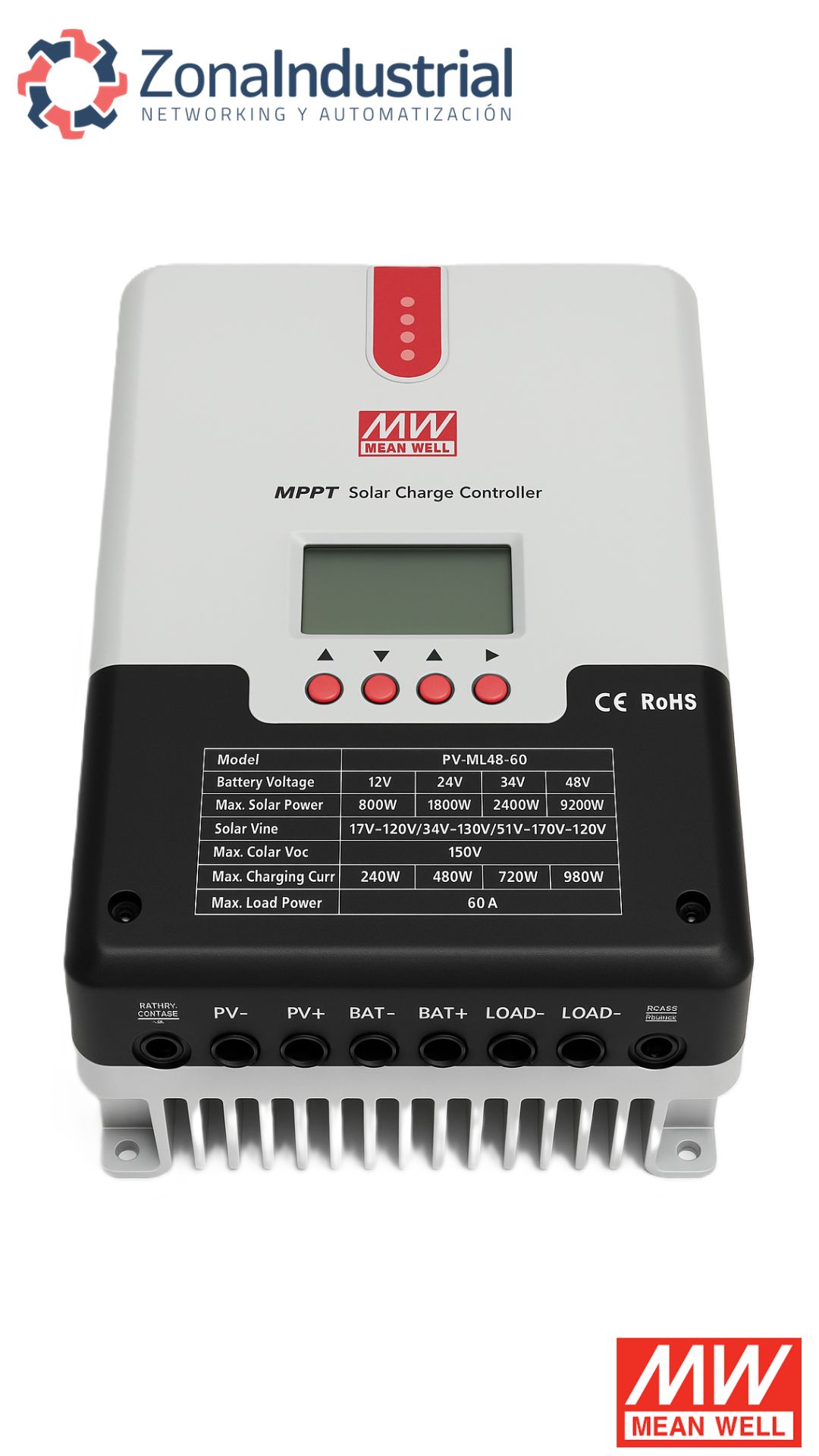 Controlador de carga solar MPPT 60A, voltajes 12,24,36,48V Serie PV-ML