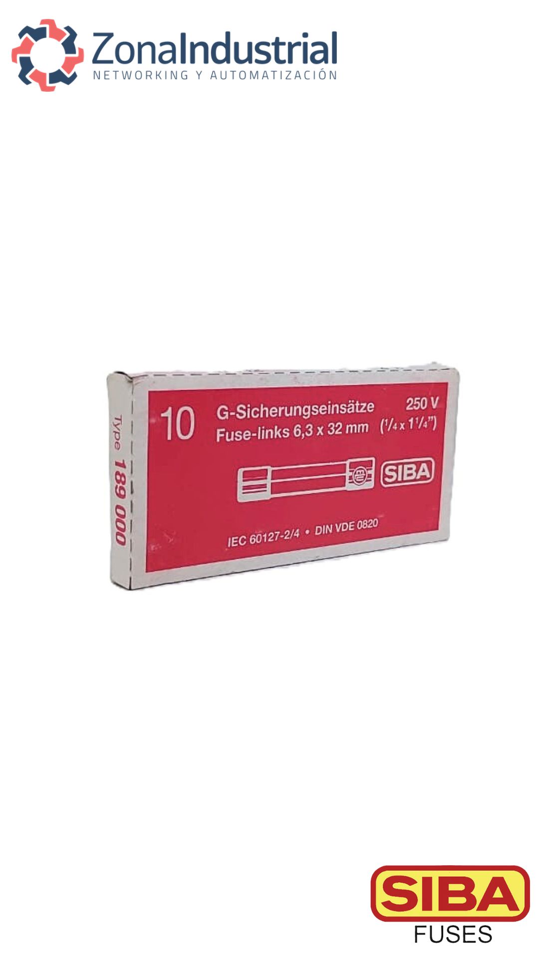 Fusible SIBA 6.3x32mm, vídrio L, 250V ac, curva F (Rápido)