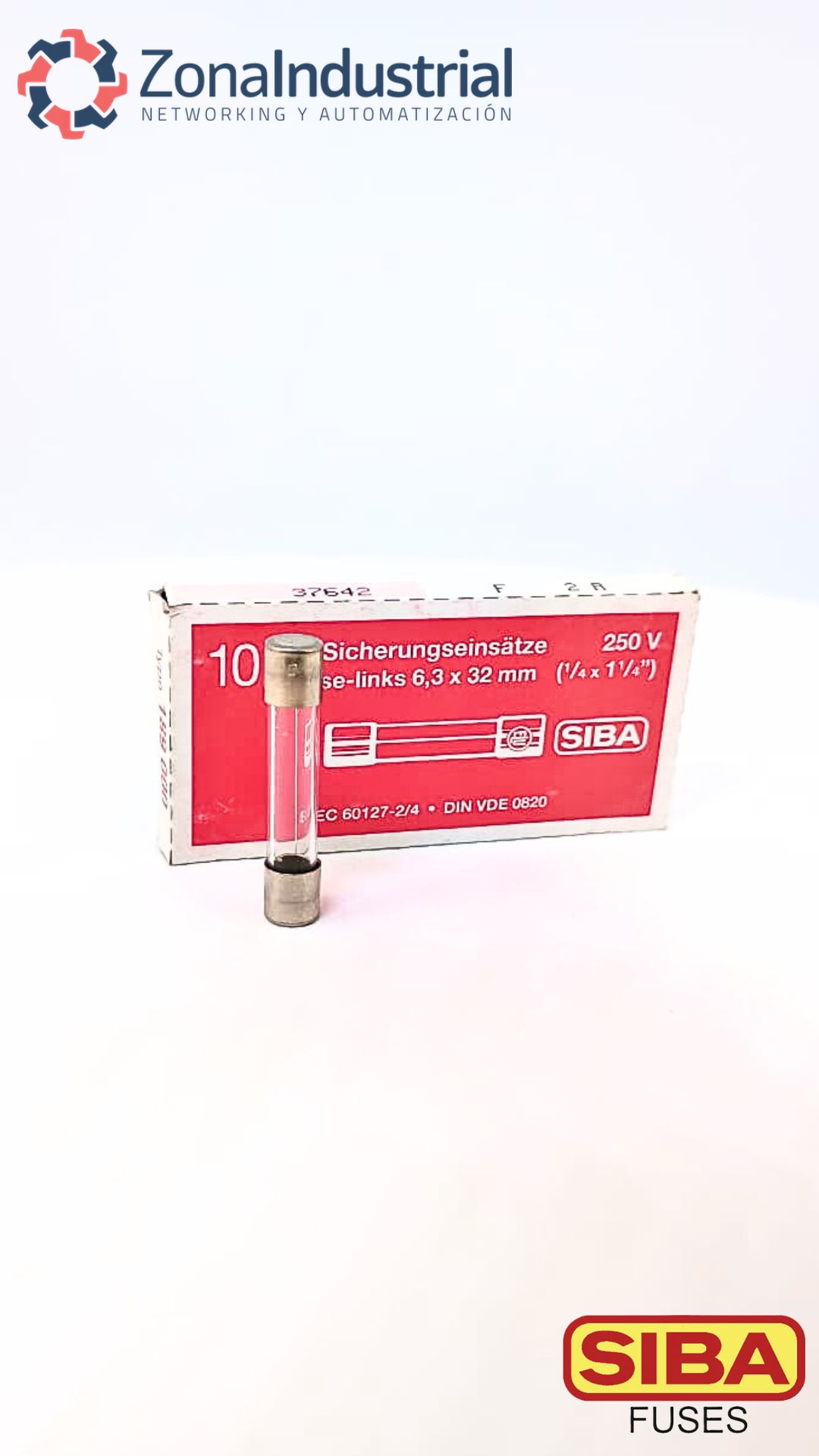 Fusible SIBA 6.3x32mm, vídrio L, 250V ac, curva F (Rápido)