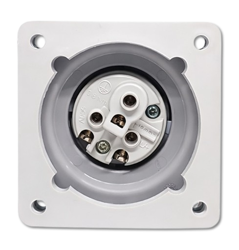 ENCHUFE MACHO EMBUTIDO 2P+T IP67 16A 6h 200-250V, FIJACION 75X75mm
