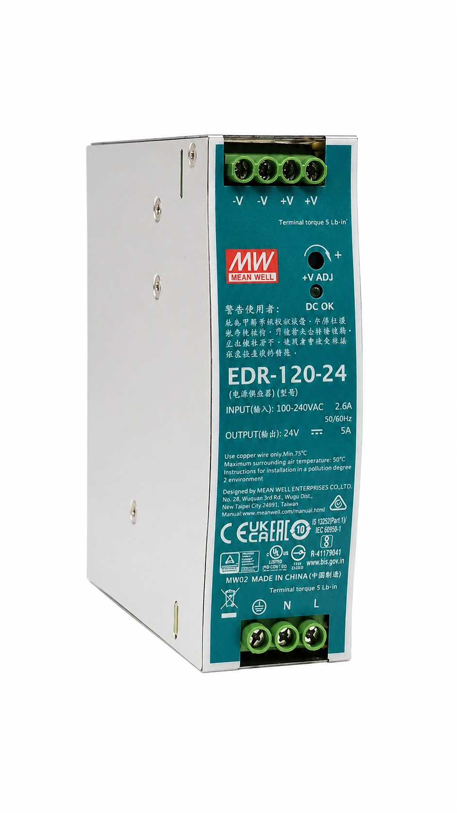 Fuente de poder Riel DIN metálica 120W EDR-120