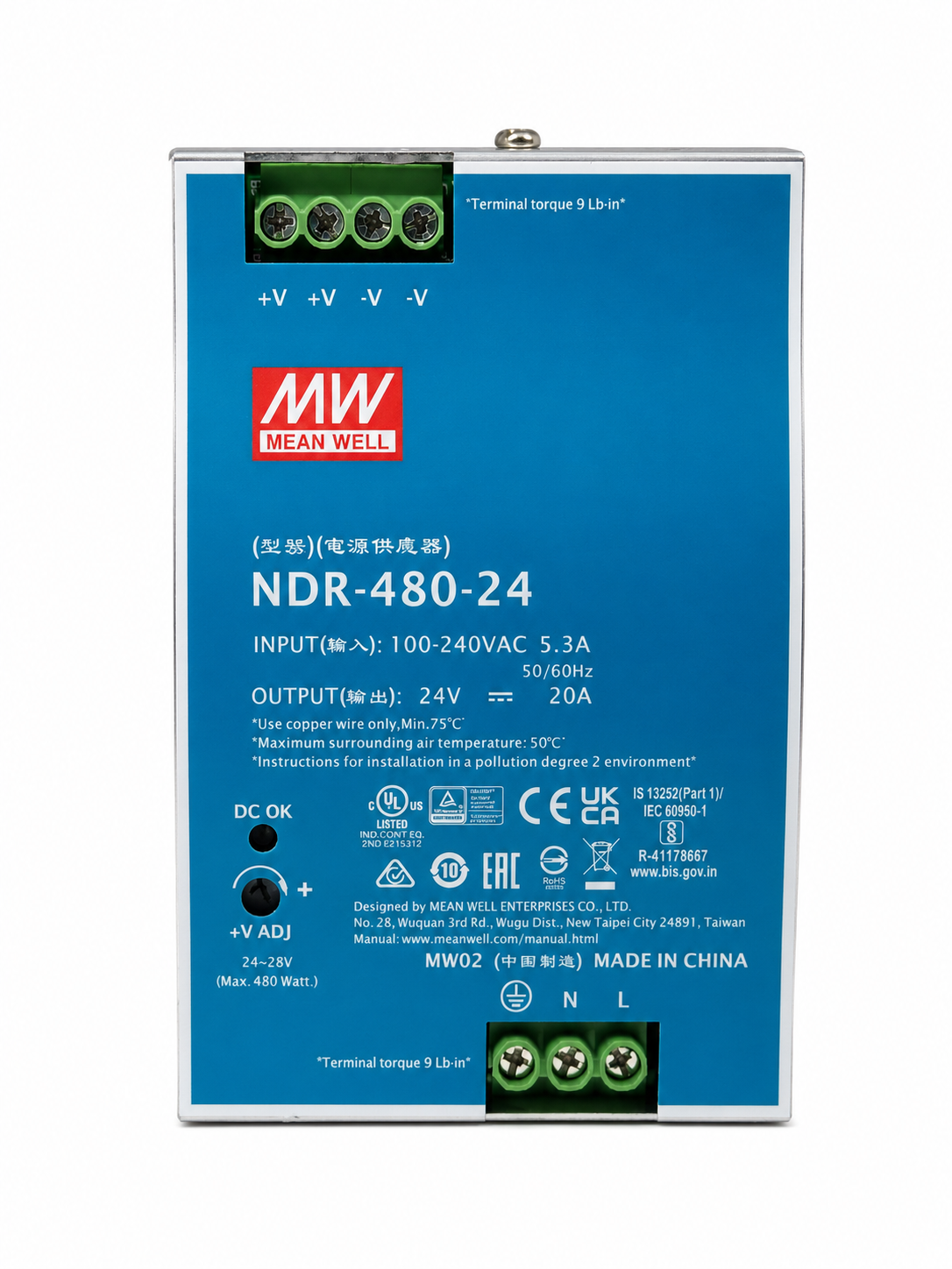 Fuente de poder Riel DIN metálica 480W NDR-480