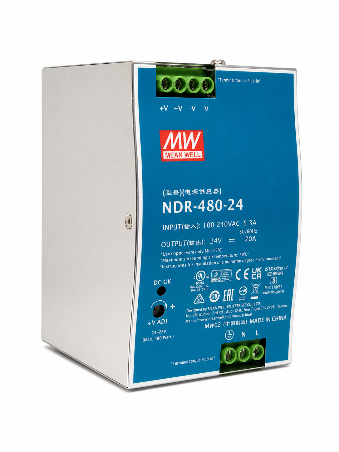 Fuente de poder Riel DIN metálica 480W NDR-480