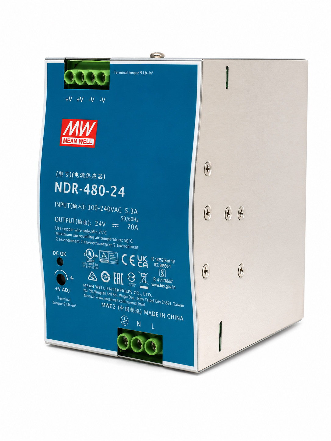Fuente de poder Riel DIN metálica 480W NDR-480