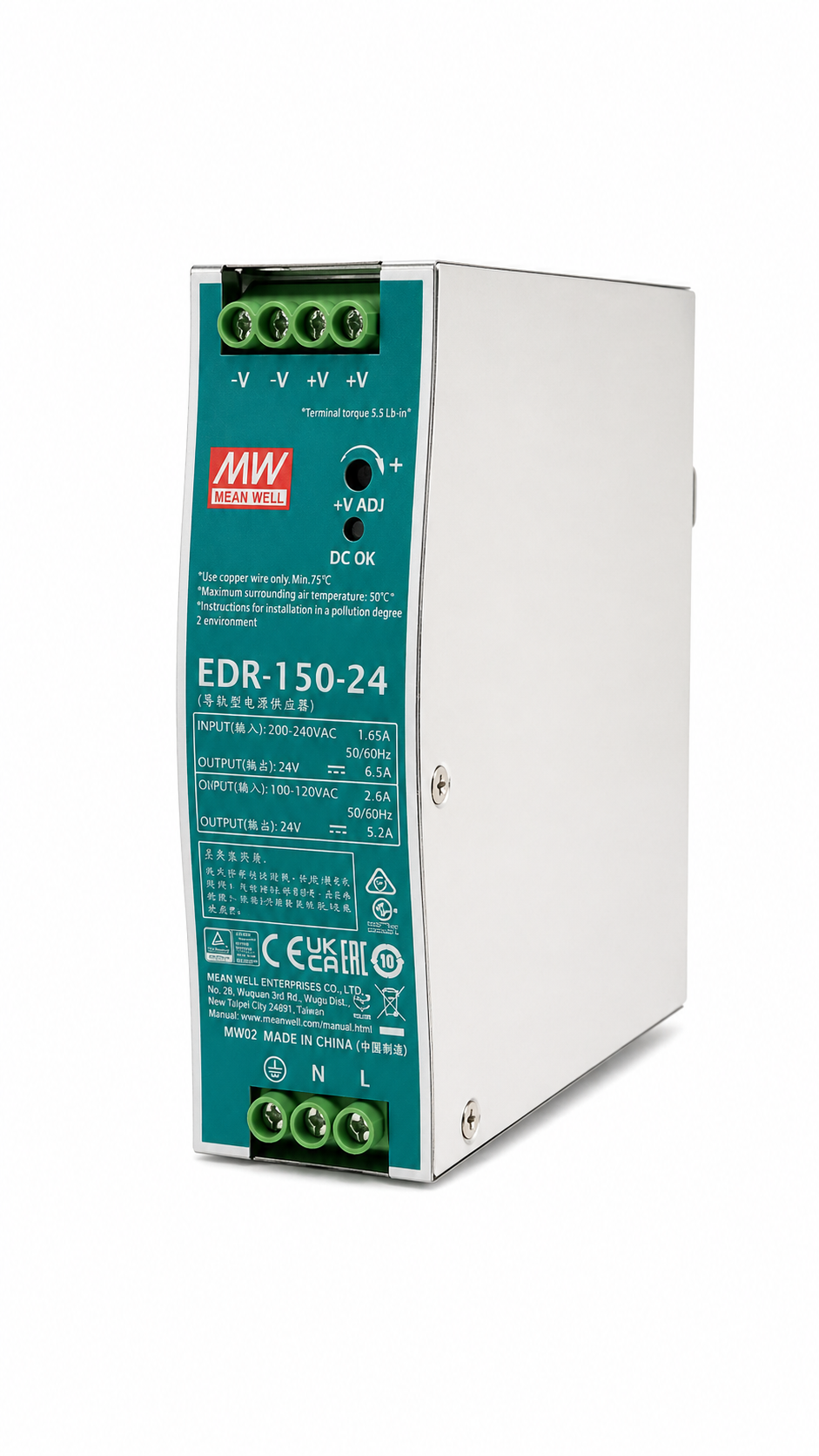 Fuente de poder Riel DIN metálica 150W EDR-150-24