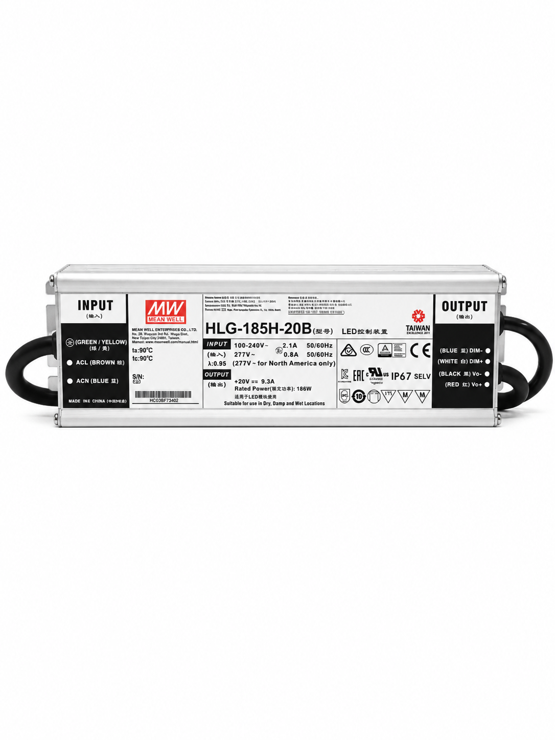 Driver LED carcasa metálica voltaje 185W HLG-185H
