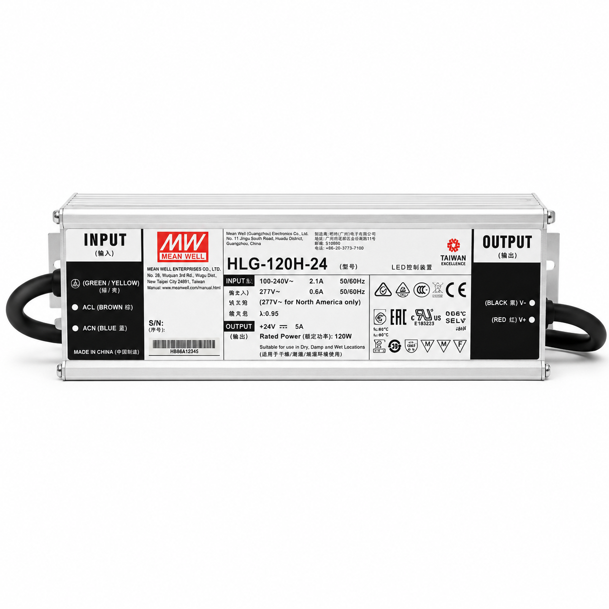 Driver LED carcasa metálica voltaje 120W HLG-120H