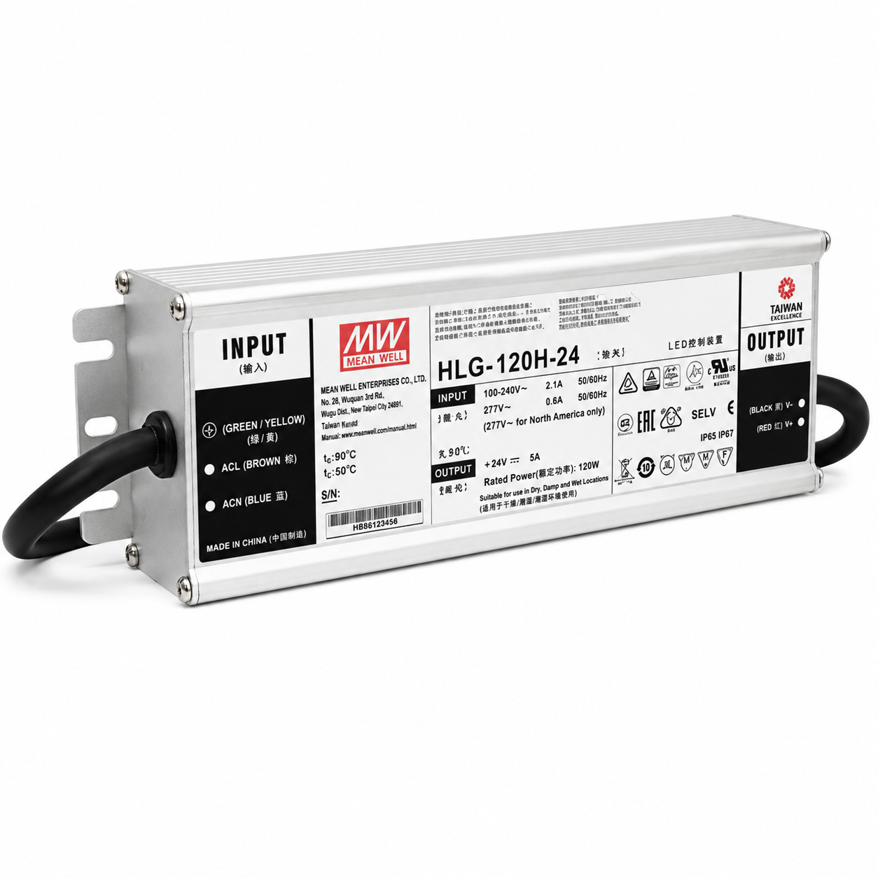 Driver LED carcasa metálica voltaje 120W HLG-120H
