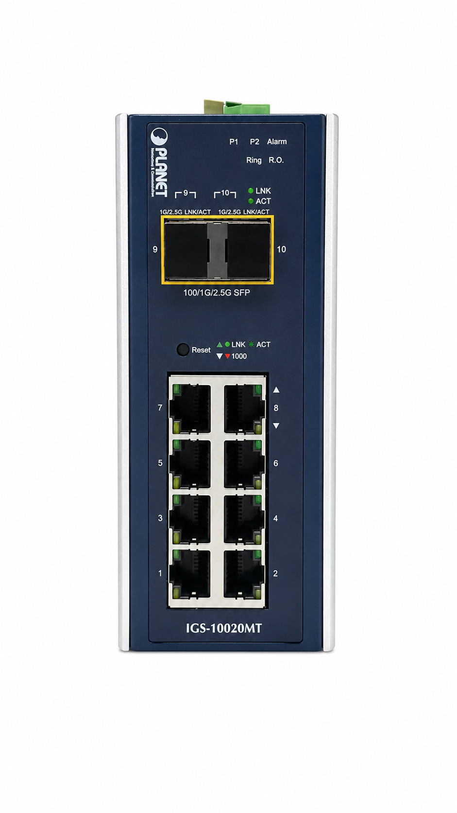 Switch Gigabit Administrado Industrial de 8 Puertos 10/100/1000T + 2 Puertos 1G/2.5G SFP (-40~75 Grados C)