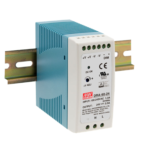 Fuente de poder Riel DIN 60W ajustable 3 en 1 plástico DRA-60
