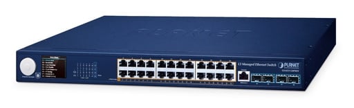 Switch Ethernet Administrado L3 de 24 Puertos 802.3at PoE + 4 Puertos 10G SFP+ Con Pantalla LCD Inteligente
