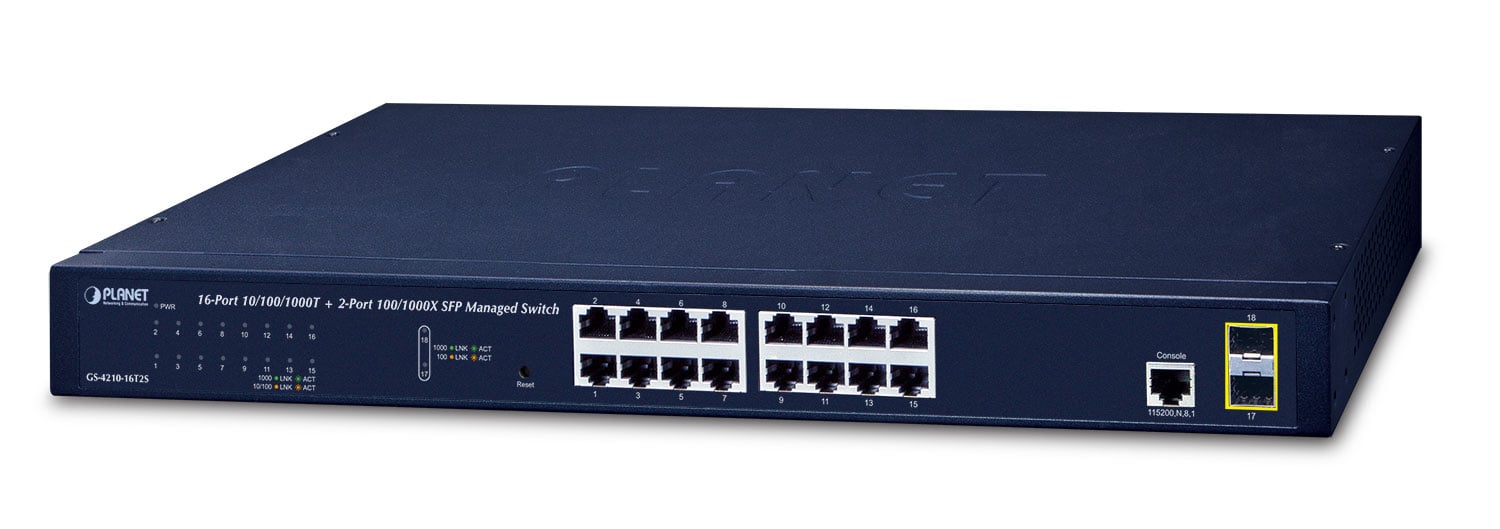 Switch Administrado SFP de 16 Puertos 10/100/1000T + 2 Puertos 100/1000X