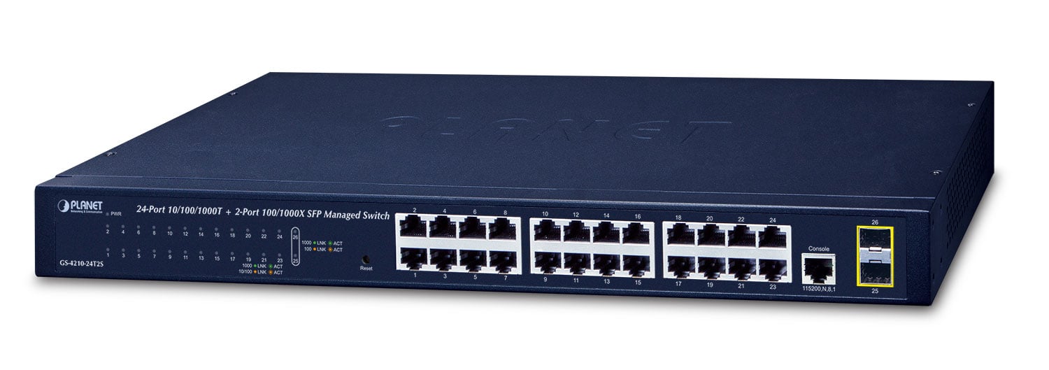 Switch Administrado SFP de 24 Puertos 10/100/1000T + 2 Puertos 100/1000X
