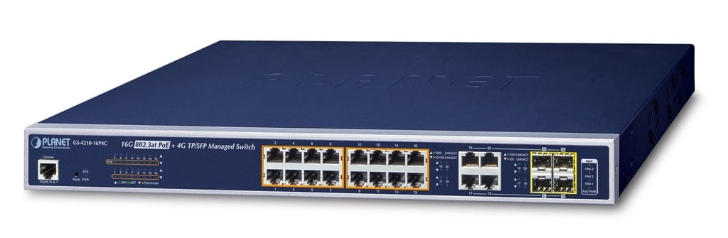 Switch PoE administrado PLANET GS-4210-16P4C de 16 puertos