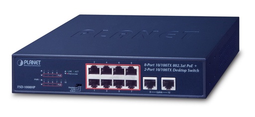 Switch de escritorio de 8 puertos 10/100TX 802.3at PoE + 2 puertos 10/100TX