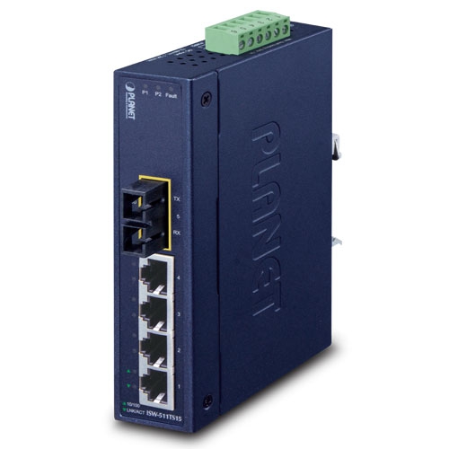 Switch Ethernet Industrial Monomodo de Puerto 4+1 100FX - 15 Km (Temperatura de Funcionamiento de -40 ~ 75 Grados C)