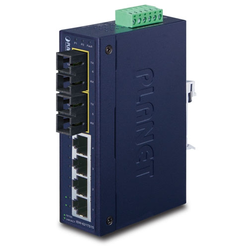 Switch Ethernet Industrial Monomodo de 4+2 Puertos 100FX - 20 Km (Temperatura de Funcionamiento de -40 ~ 75 Grados C)
