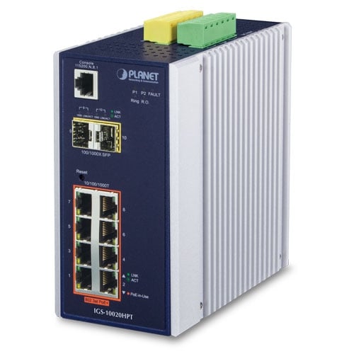 Switch Industrial Administrado de 8 Puertos 10/100/1000T 802.3at PoE + 2 Puertos 1G/2.5G SFP
