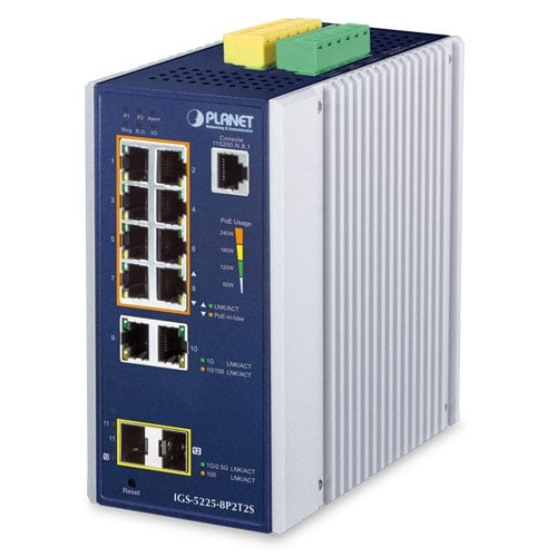 Switch Ethernet Administrado Industrial L2+ de 8 Puertos 10/100/1000T 802.3at PoE + 2 Puertos 10/100/1000T + 2 Puertos 1G/2.5G SFP