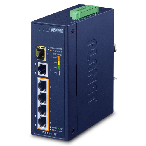 Switch Gigabit Ethernet Industrial de 4 Puertos 10/100/1000T 802.3at + 1 Puerto 10/100/1000T + 1 Puerto 100/1000XSFP