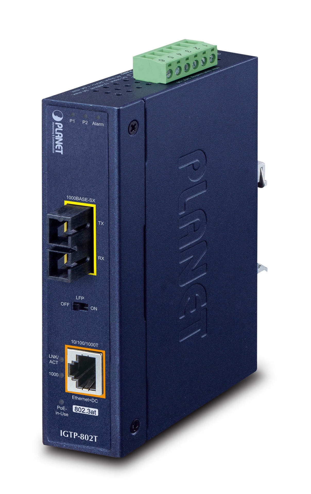 Conversor de Medios Industrial PoE+ de 1000BASE-X a 10/100/1000BASE-T 802.3at