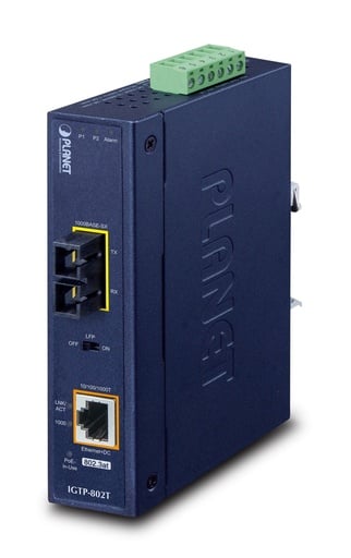 Conversor de Medios Industrial PoE+ de 1000BASE-X a 10/100/1000BASE-T 802.3at