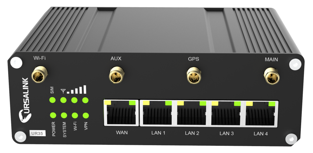Router celular industrial Milesight UR35 con doble SIM, GPS y PoE