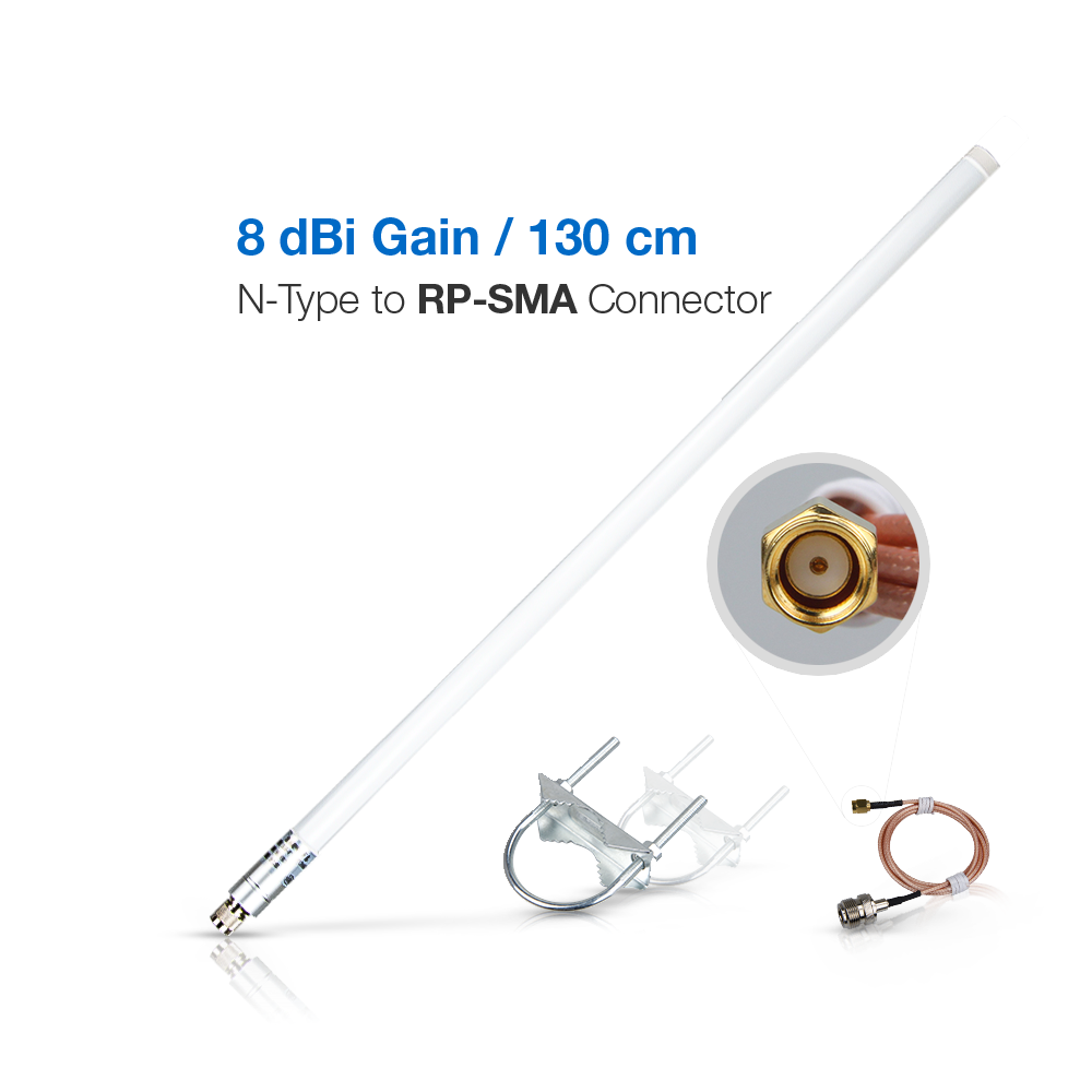 Antena de fibra de vidrio de 8dBi 900-930MHz, N-Type to RP-SMA