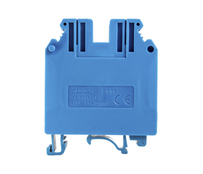 Bornera terminal de paso riel din 35mm² 125A con conexión por tornillo - Azul