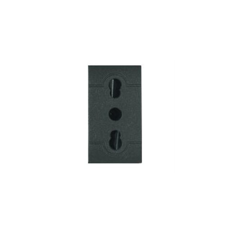 MOD.ENCHUFE BIVALENTE ALVEOLOS PROTEGIDOS 2P+T 10A /16A 220- 250V AC GRIS OSCURO