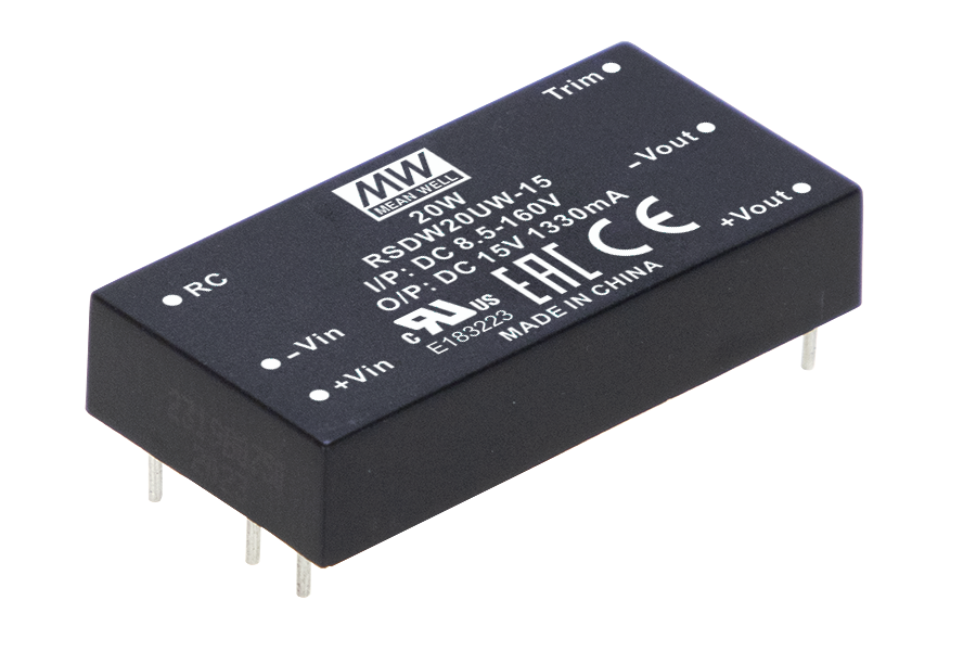 Conversor DC-DC módulo DIP amplio Vin de 8.5 a 160Vdc ferroviario 20W RSD-RDDW20UW