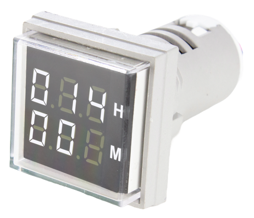 Indicador Digital Horas y Minutos, 220/380VCA, 22mm, cuadrado, color Blanco