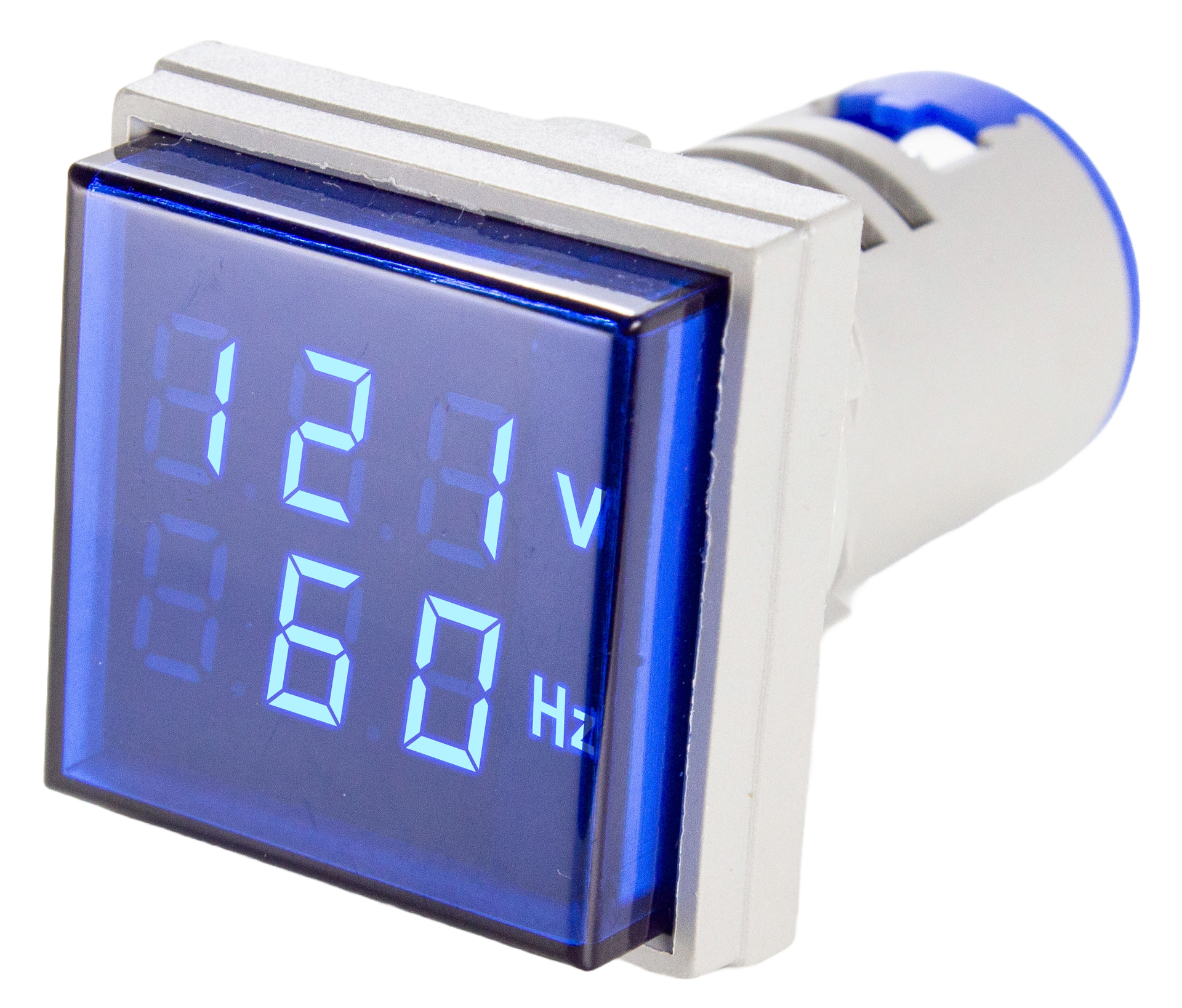 Indicador Digital de Tensión y Frecuencia 0-99HZ, 50-500VCA, 22mm, cuadrado