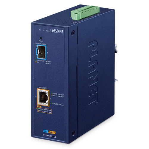 Conversor de Medios Industrial Gestionado 1 Puerto 10G SFP+ + 1 Puerto 10GBASE-T 802.3bt PoE++