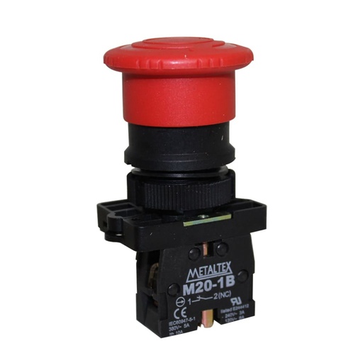 Botón de emergencia tipo hongo con traba plástico 1NC serie P20