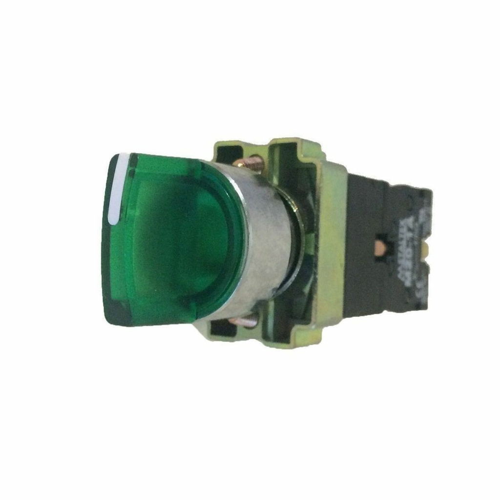 Interruptor Selector Iluminado Verde 2 Posiciones Fijas 2NO 22mm 24VCA/VCC