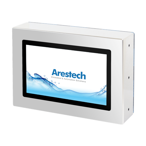 10.1" 16:9 (1280 x 800), 450nits, Stainless Steel 316 Full IP66/69K Protection, Fanless Panel PC with Intel Pentium N4200 CPU, Projected Capacitive Touch, 4G RAM, 64G SSD, 1 VGA, 2 USB 2.0, 1 RS-232/422/485, 1 GbE, DC 9-36V (M12 Connector)