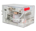 Relé industrial con LED DPDT 10A - 8 o 11 pines enchufables - Indicador mecánico y botón de prueba bloqueable Serie TX2