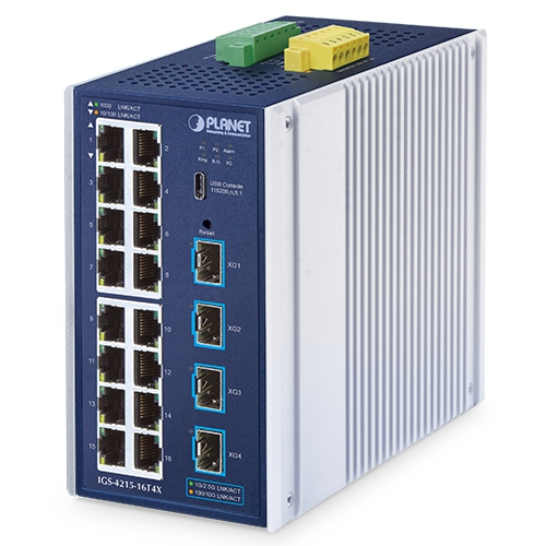 Switch Ethernet Gestionado Industrial IGS-4215-16T4X L2/L4 de 16 Puertos 10/100/1000T + 4 Puertos 10G SFP+