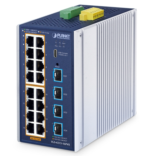 Switch Ethernet Gestionado Industrial IGS-4215-16P4X L2+ de 16 Puertos 10/100/1000T 802.3at PoE + 4 Puertos 10G SFP+