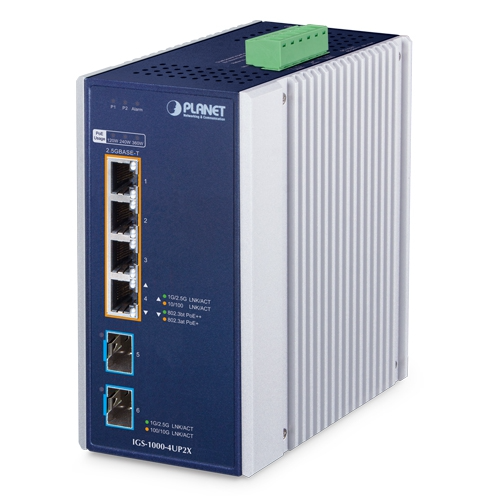 Switch Ethernet Industrial IGS-1000-4UP2X de 4 Puertos 10/100/1000/2500T 802.3bt PoE y 2 Puertos 10G SFP+