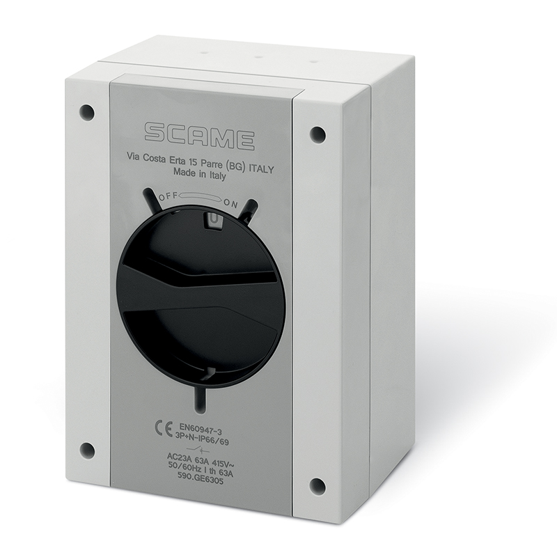 Interruptor - seccionador de maniobra 125A 3P 240x340x137mm   IP66/IP69 marca Scame (Italia)