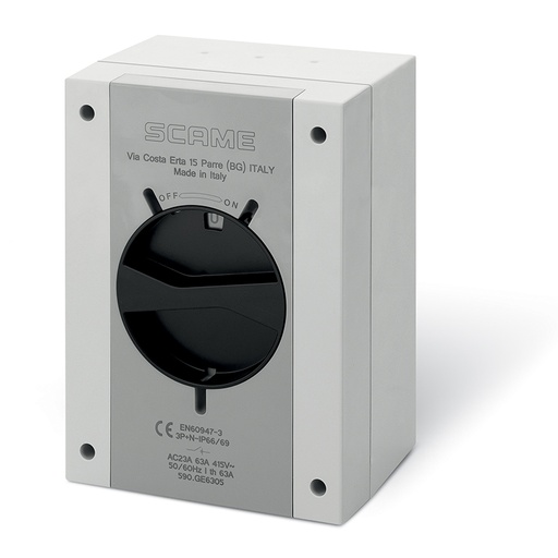 Interruptor - seccionador de maniobra 125A 3P 240x340x137mm   IP66/IP69 marca Scame (Italia)