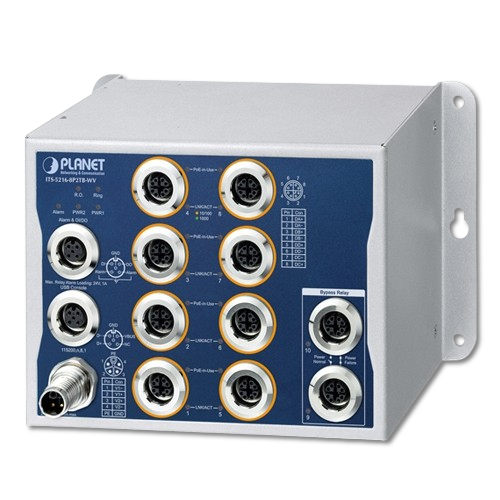 Switch Industrial L2+ 8 Puertos Gigabit PoE+ M12 + 2 Puertos Gigabit M12 PLANET ITS-5216-8P2TB-WV