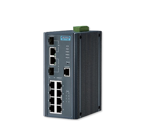 Switch Industrial Administrable PoE Advantech EKI-7710E-2CP 8 Puertos Fast Ethernet + 2 Puertos Gigabit Combo RJ45/SFP