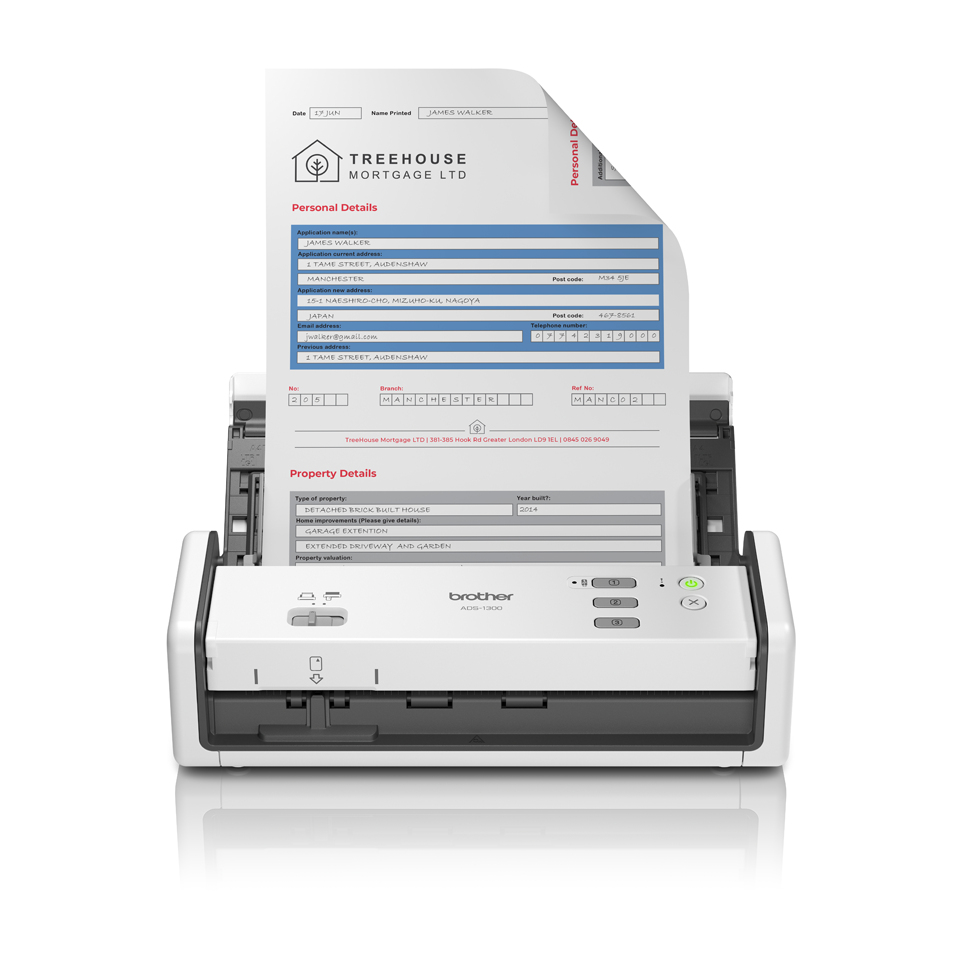 Brother ADS-1300 escaner Escáner con alimentador automático de documentos (ADF) 600 x 600 DPI A4 Blanco