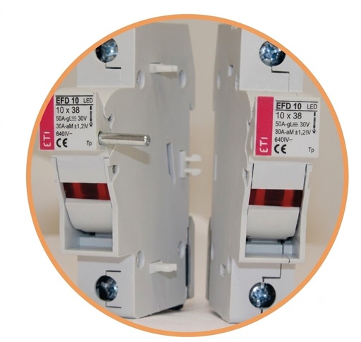 Kit de conexión portafusibles10x38 y 8x32 para unir 1 par de bases (3 clips y 1 pasador).