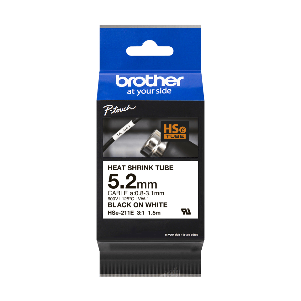 Brother HSE-211E cinta para impresora de etiquetas Negro sobre blanco