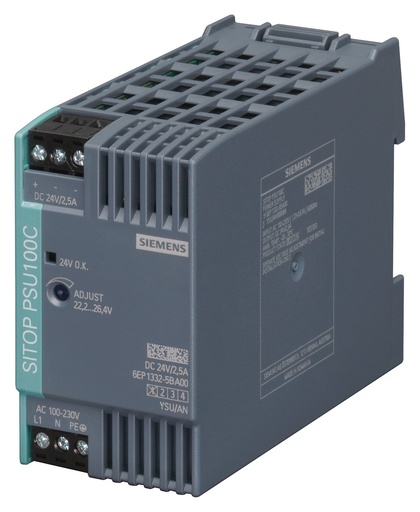 Fuente de Alimentación SITOP PSU100C Riel DIN 24VDC 2.5A 60W Siemens 6EP1332-5BA00